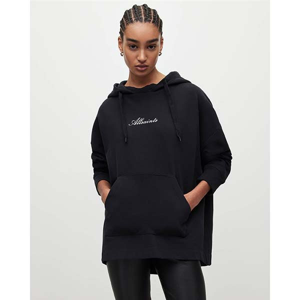 Allsaints Australia Womens Vita Etie Logo Print Boyfriend Hoodie Black AU70-629